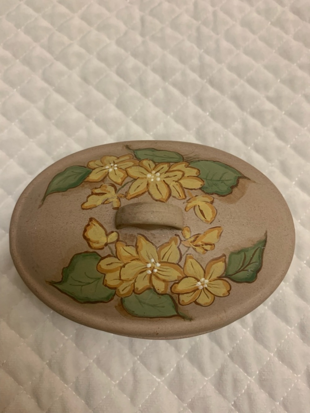 Vintage Earth Tones Handmade/Handpainted Flowery Pottery Trinket/Butter Bowl